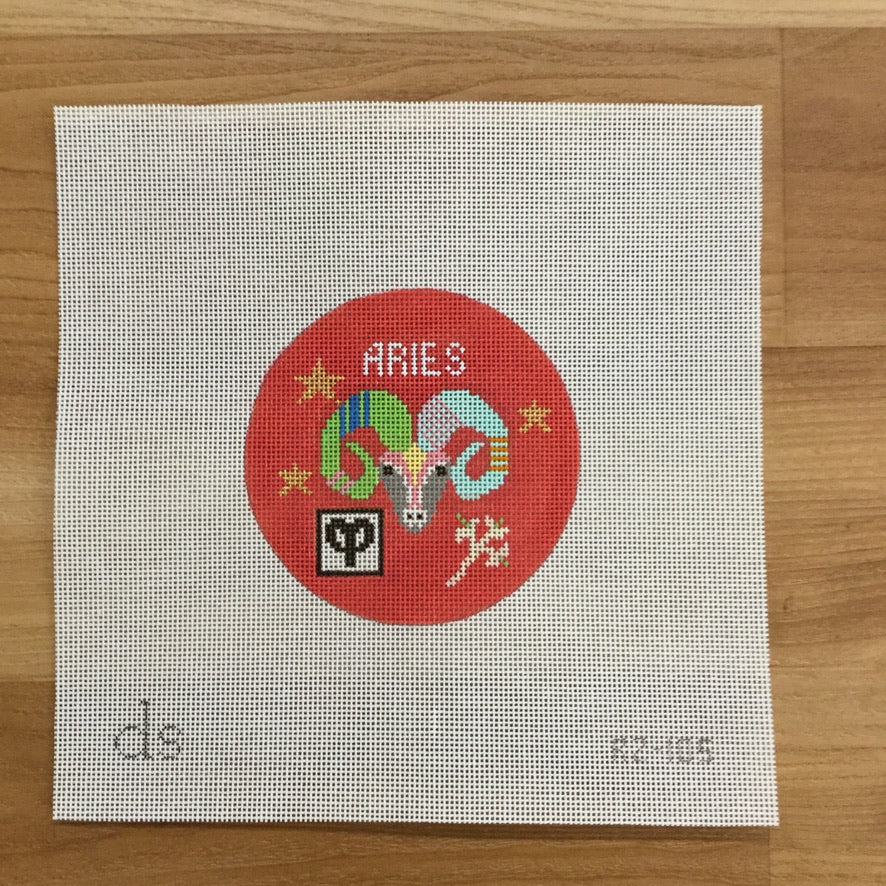 Aries Zodiac Round Canvas - needlepoint