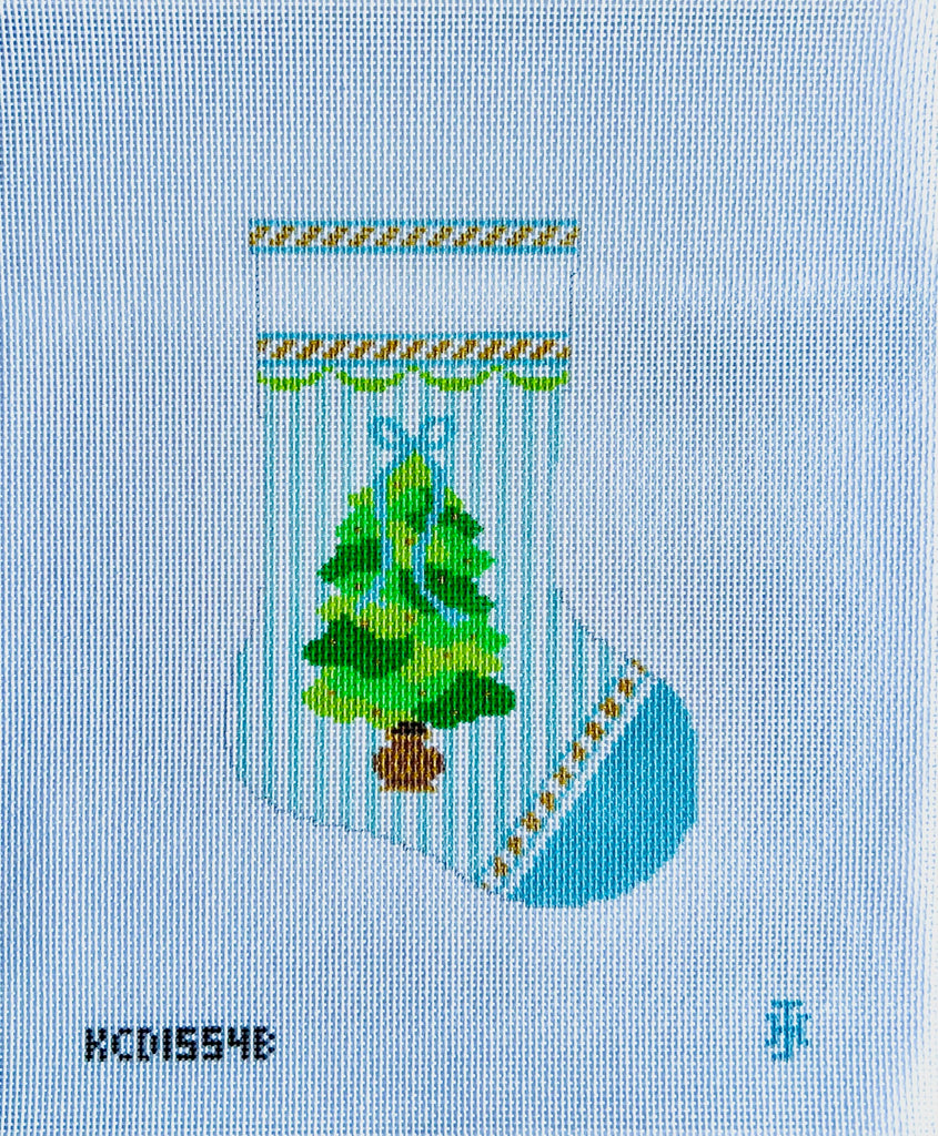 Tree on Blue Mini Sock Canvas - KC Needlepoint
