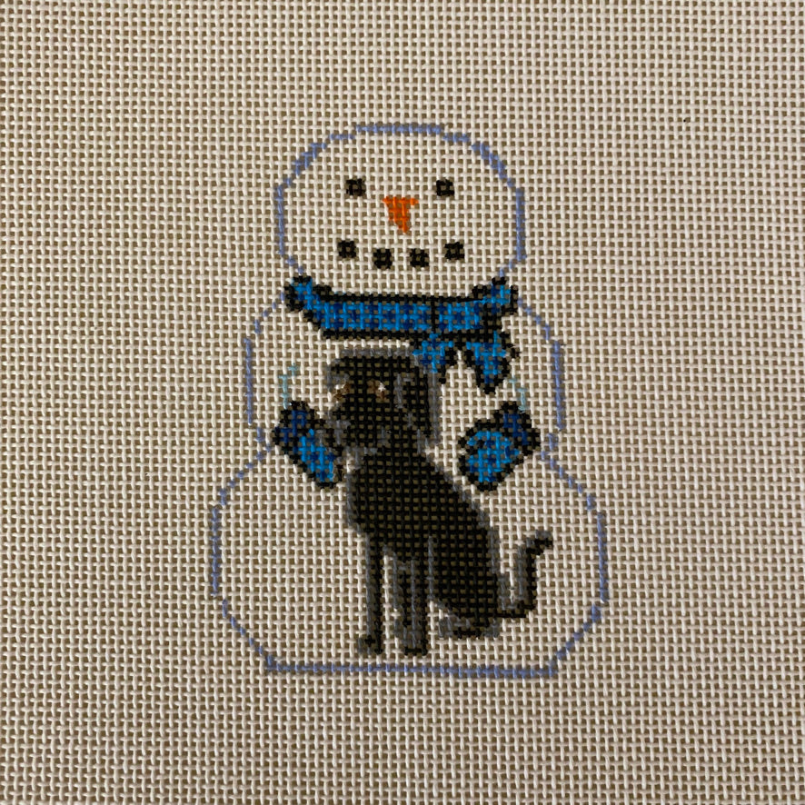 Snowman with Black Lab Canvas - KC Needlepoint