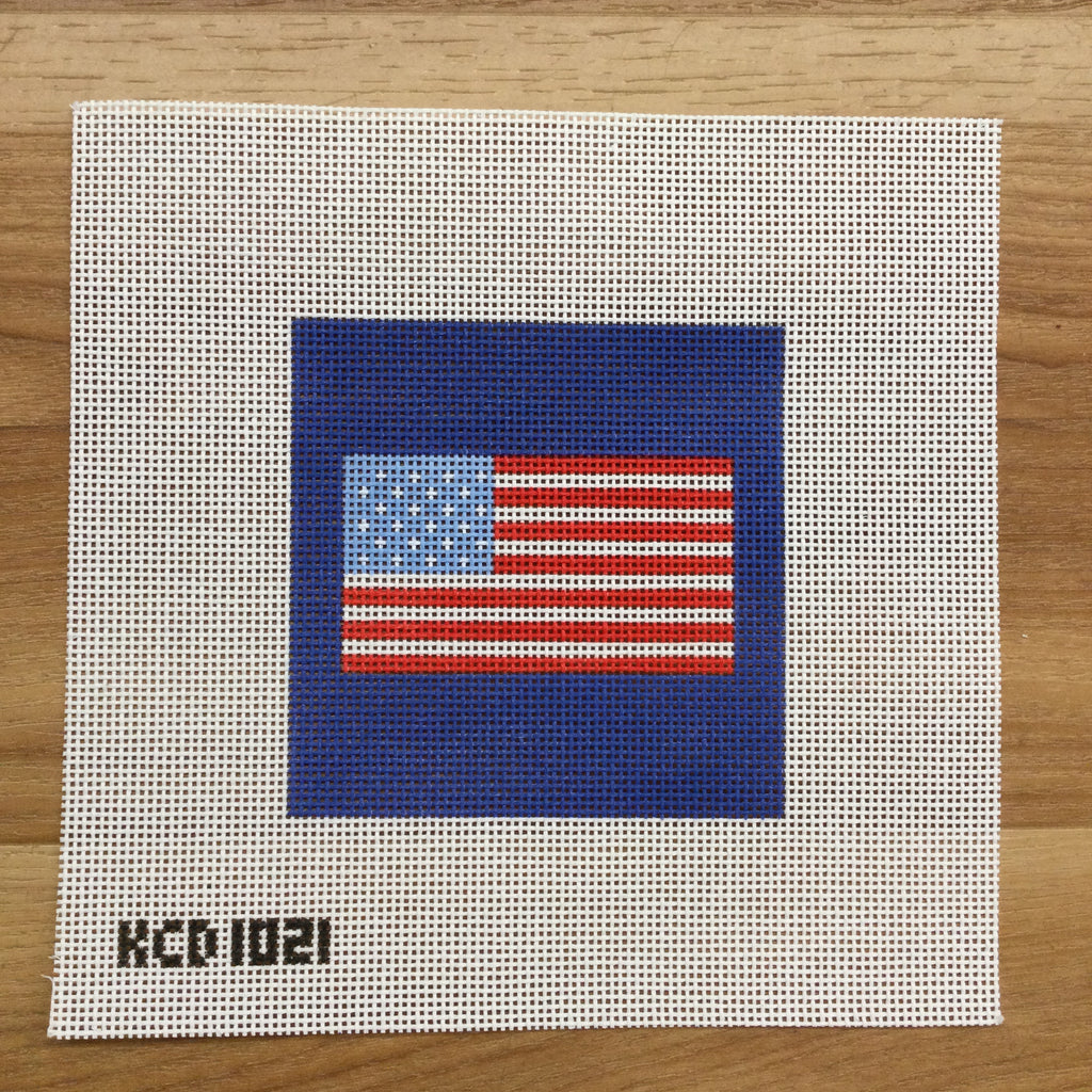 American Flag 4 1/2" Square Canvas - KC Needlepoint