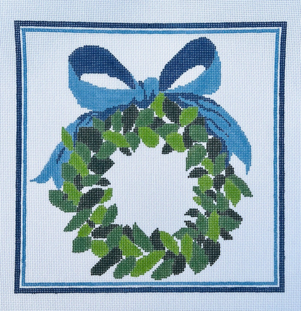 Blue Wreath Canvas - KC Needlepoint