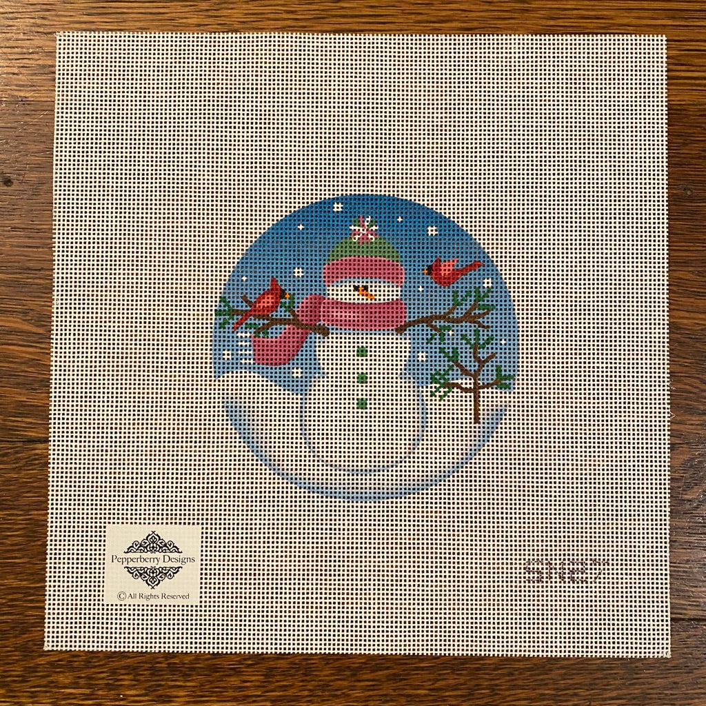 Snowman with Birds Round Canvas - needlepoint