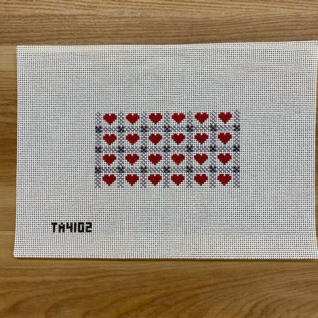 Hearts and Gingham Canvas - needlepoint