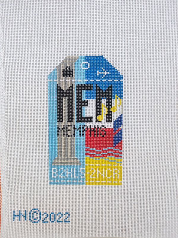 Memphis Vintage Travel Tag Canvas - KC Needlepoint