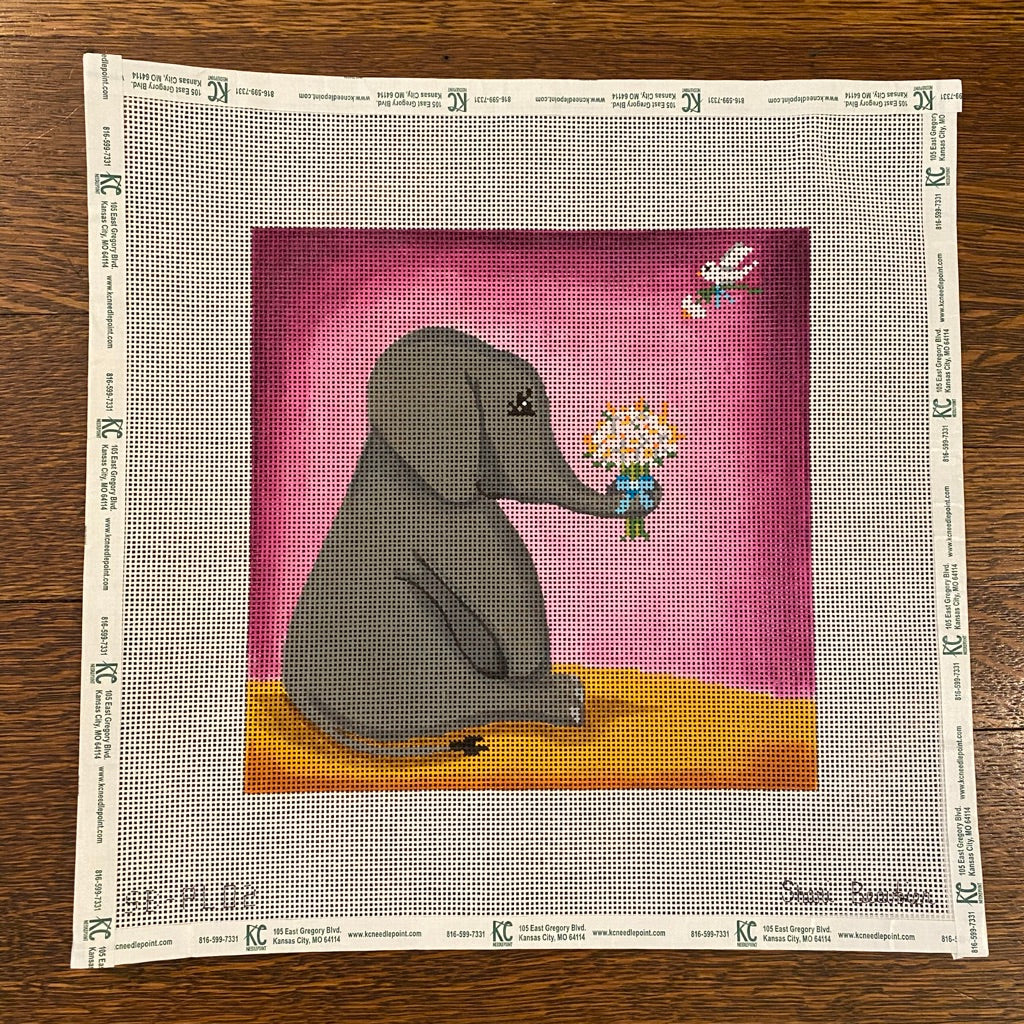 Simon the Elephant Canvas - KC Needlepoint