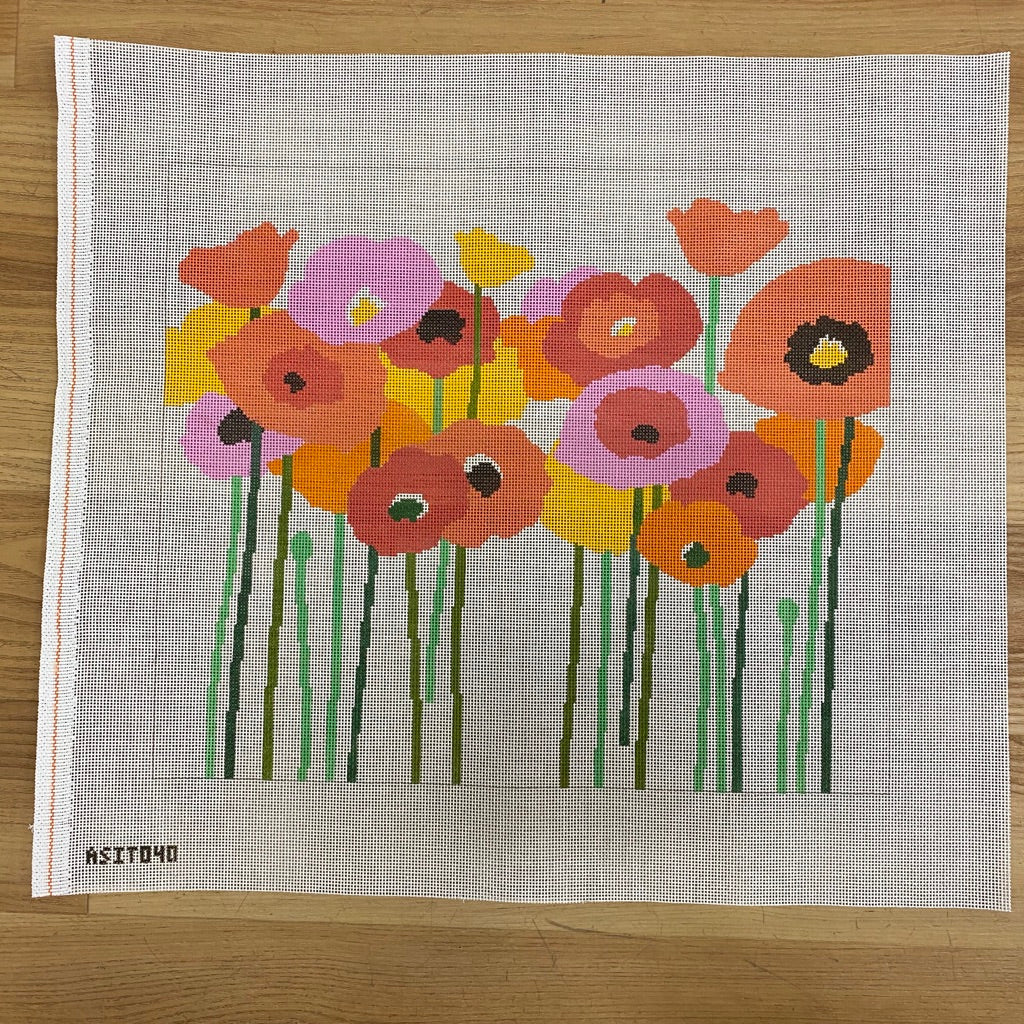 Poppies Pink and Orange Canvas - needlepoint
