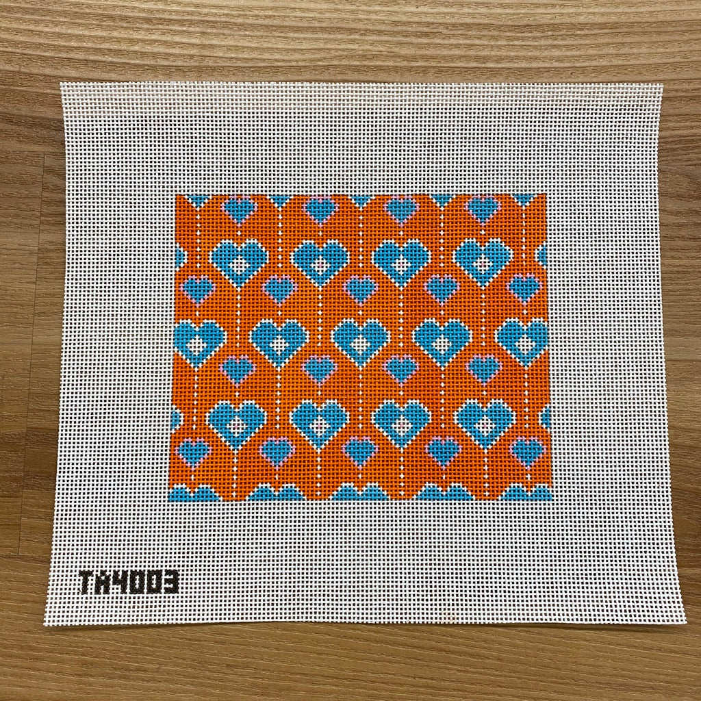 Olivia Orange Hearts Needlepoint Canvas - needlepoint