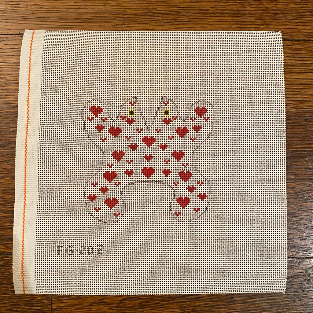 Red Hearts Frog Canvas - KC Needlepoint