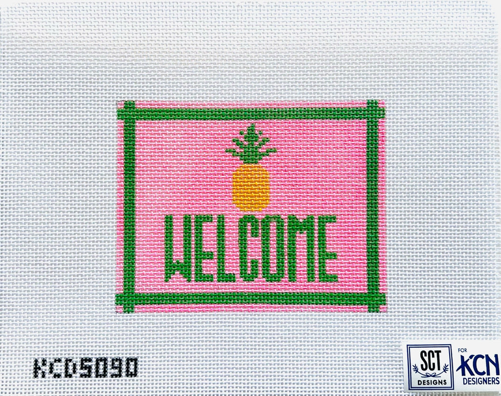 Pink Welcome Sign with Pineapple Canvas - KC Needlepoint
