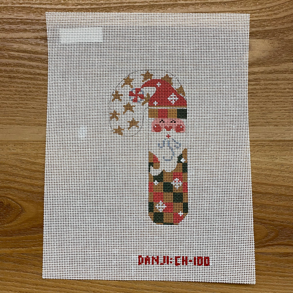Red/Green Checkered Santa Candy Cane Canvas - KC Needlepoint