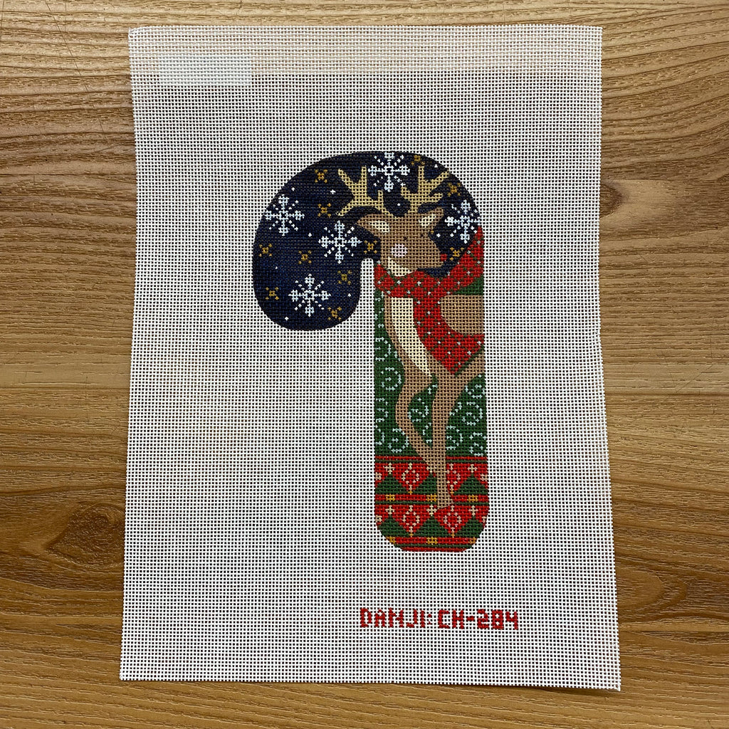 Traditional Reindeer Candy Cane Canvas - KC Needlepoint