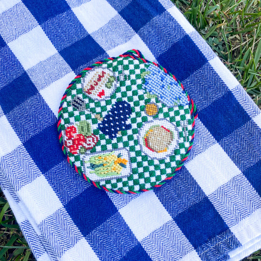 Barbecue on Green Gingham Canvas - KC Needlepoint