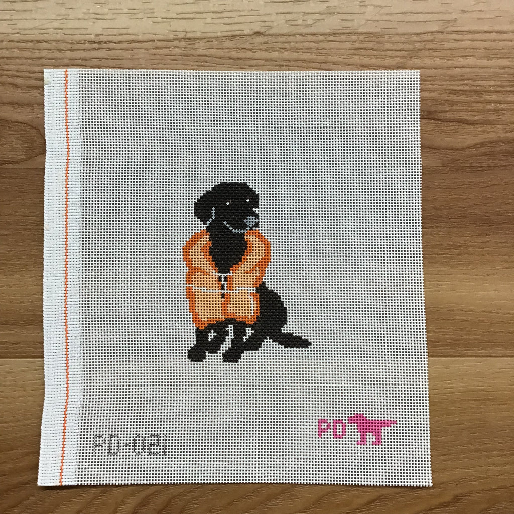 Black Lab with Life Jacket Canvas KC Needlepoint