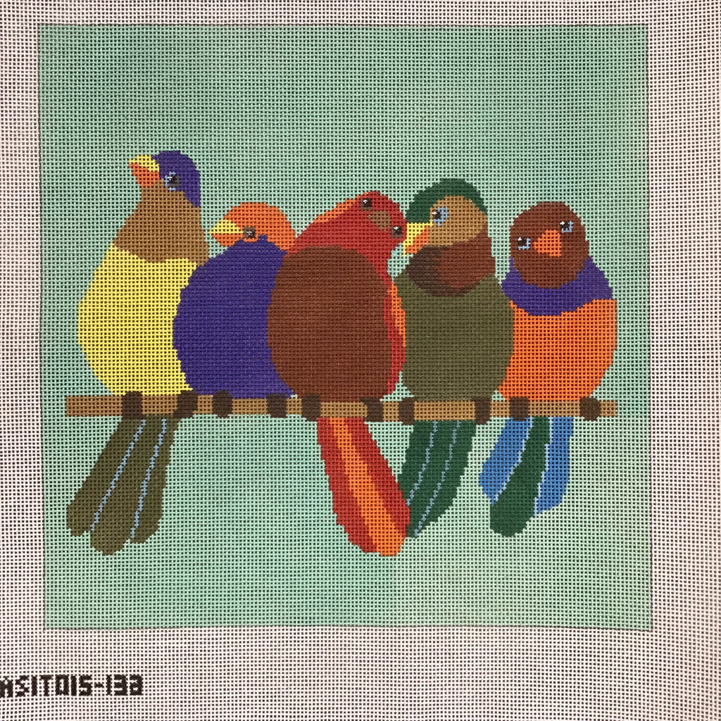 Five Birds on a Wire Needlepoint Canvas - KC Needlepoint