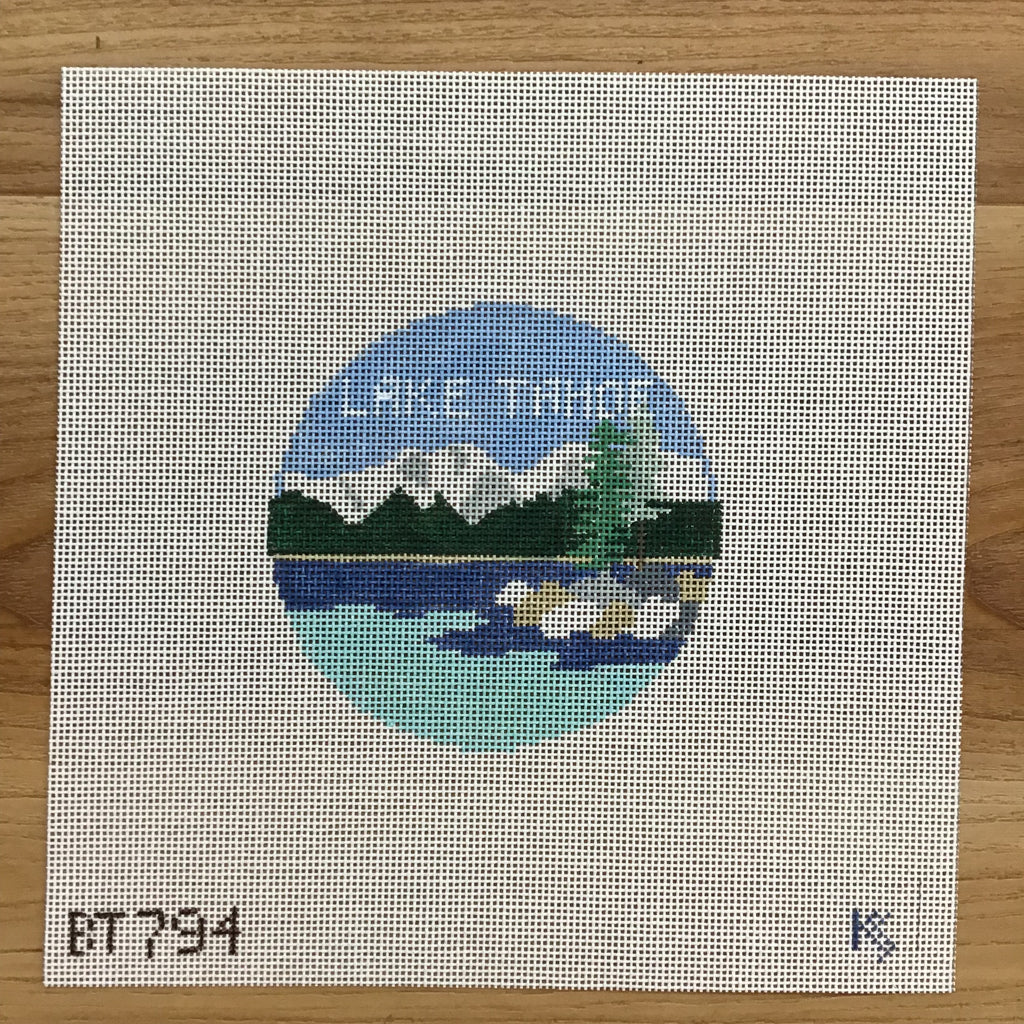 Lake Tahoe Travel Round Canvas - KC Needlepoint