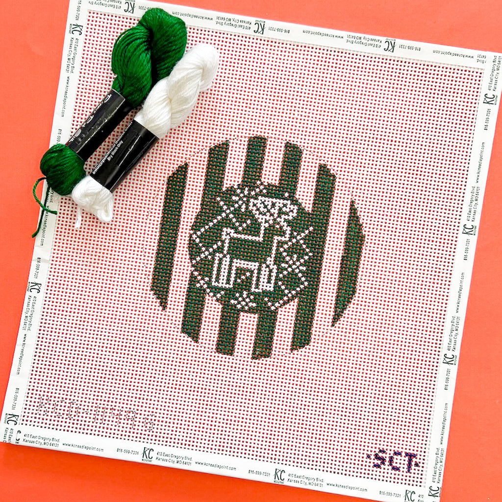 Green Reindeer Stripe Round Kit - KC Needlepoint