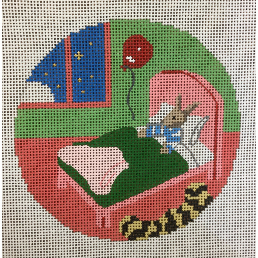 Bunny in Bed 4 1/2" Round Ornament Canvas - KC Needlepoint