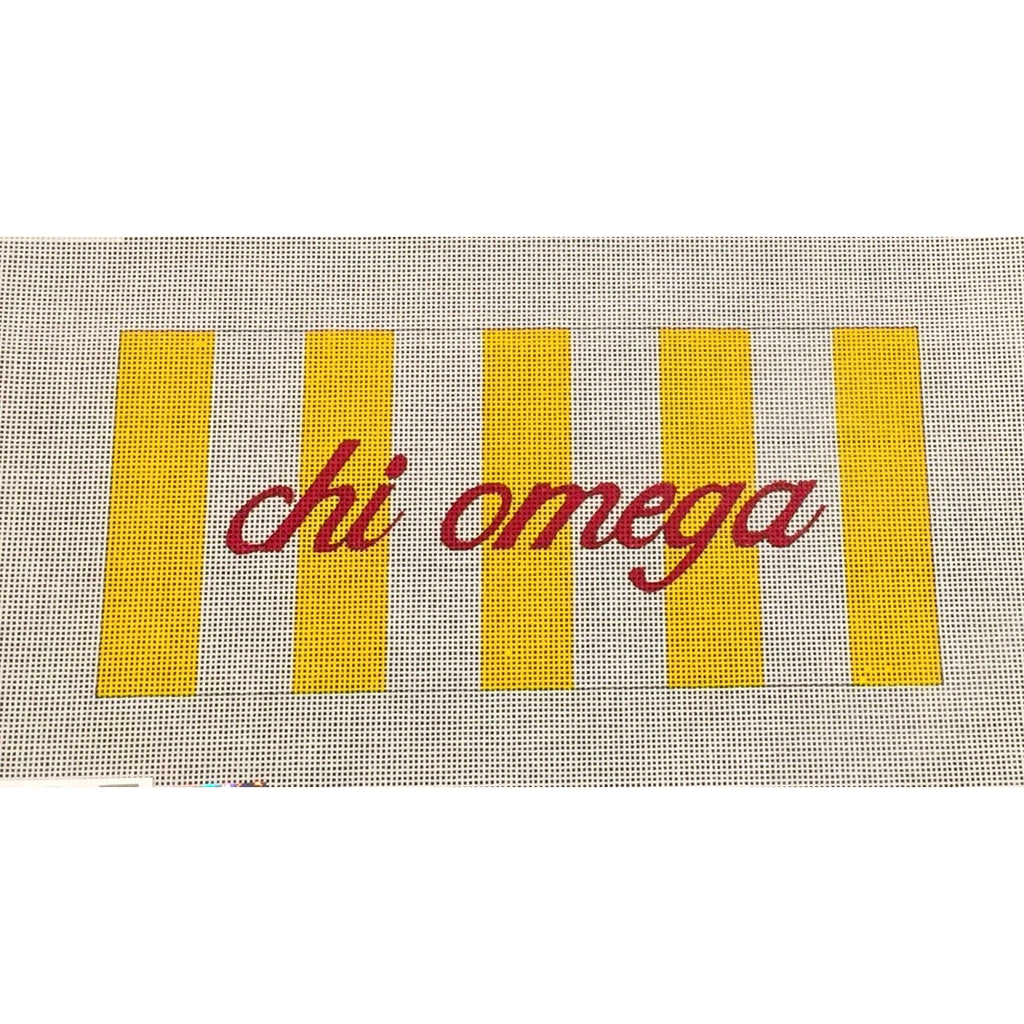 Chi Omega with Stripes Canvas - KC Needlepoint