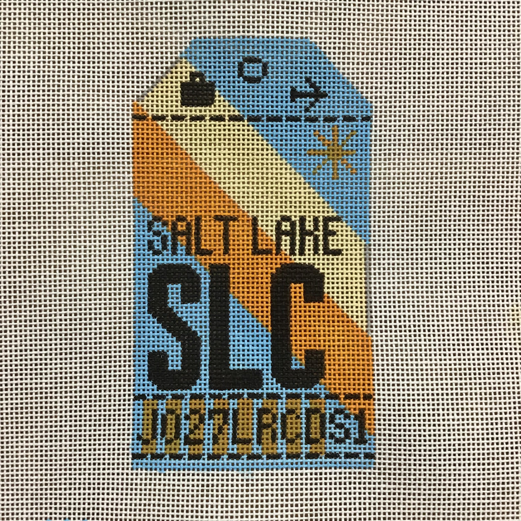 Salt Lake City Vintage Travel Tag Canvas - KC Needlepoint