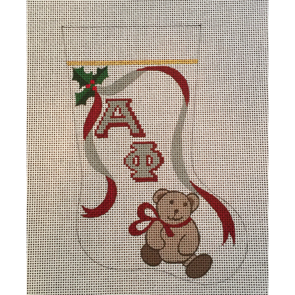 Alpha Phi Bear Mini Sock Canvas - KC Needlepoint