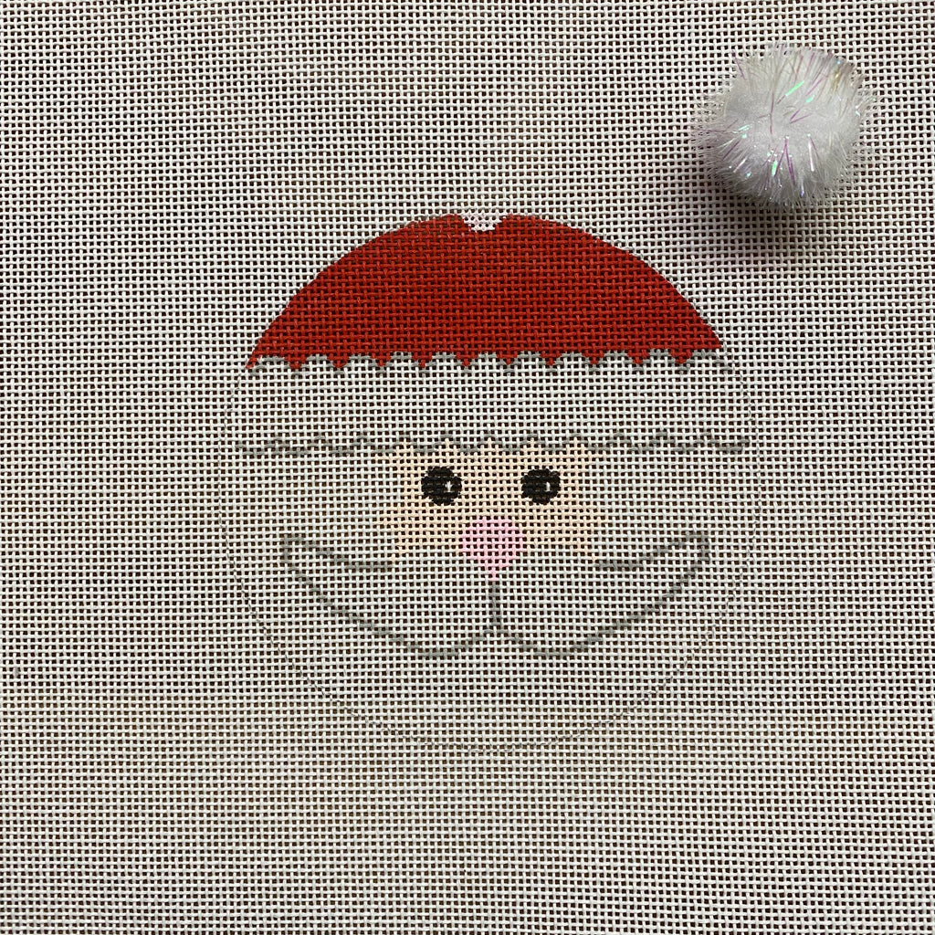 Santa Face Round with Pom Pom Hat Canvas - KC Needlepoint