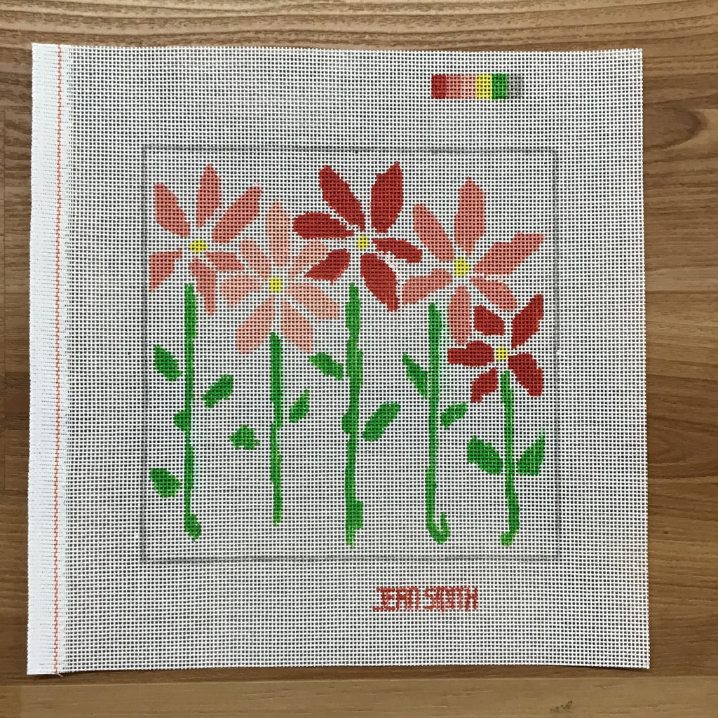 Pink and Red Flower Needlepoint Canvas - KC Needlepoint