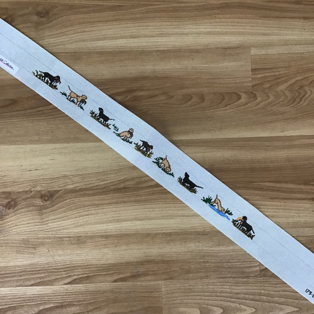 Black and Yellow Labs with Ducks Belt Canvas KC Needlepoint