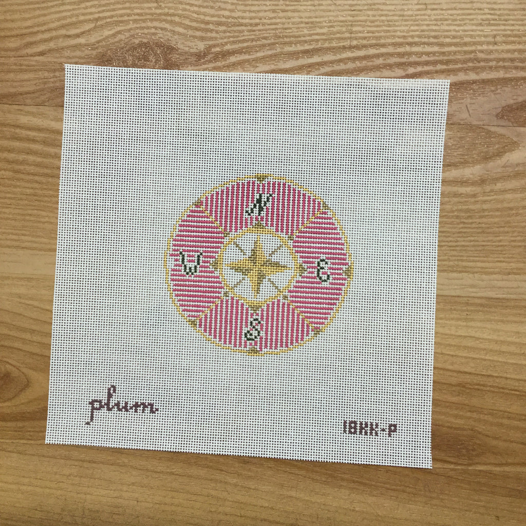 Compass in Pink Round Canvas - KC Needlepoint