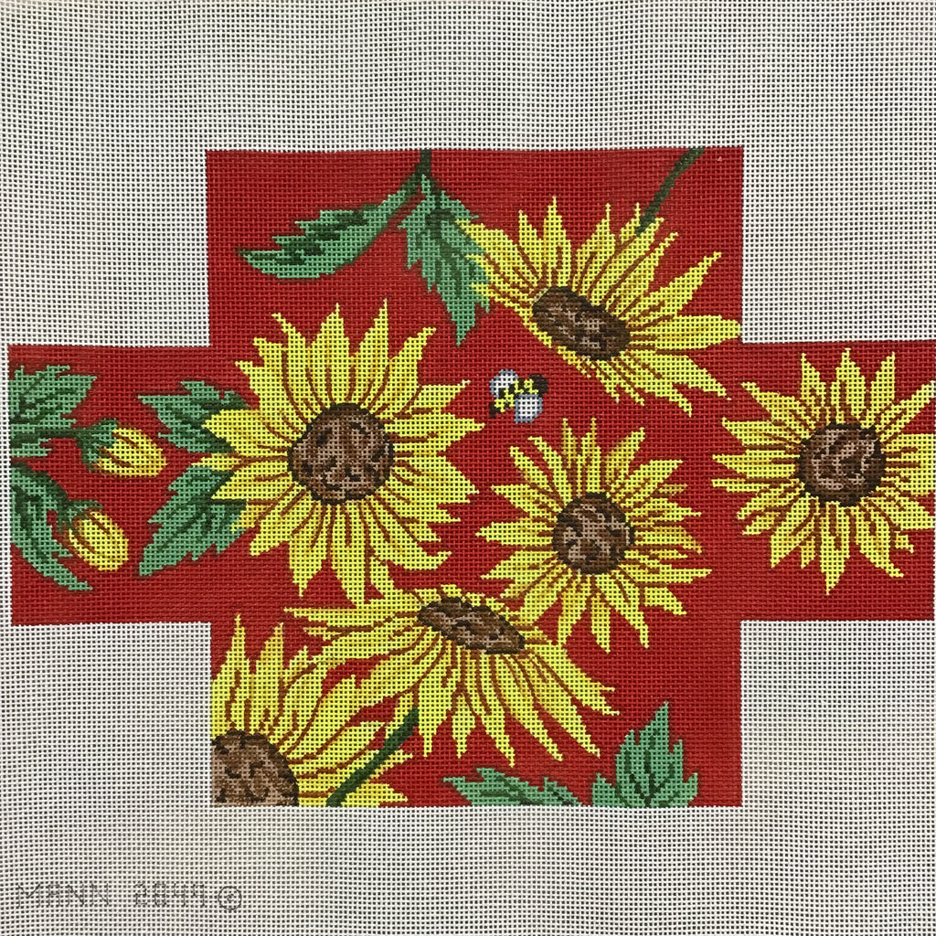 Sunflowers on Red Brick Cover Canvas - KC Needlepoint