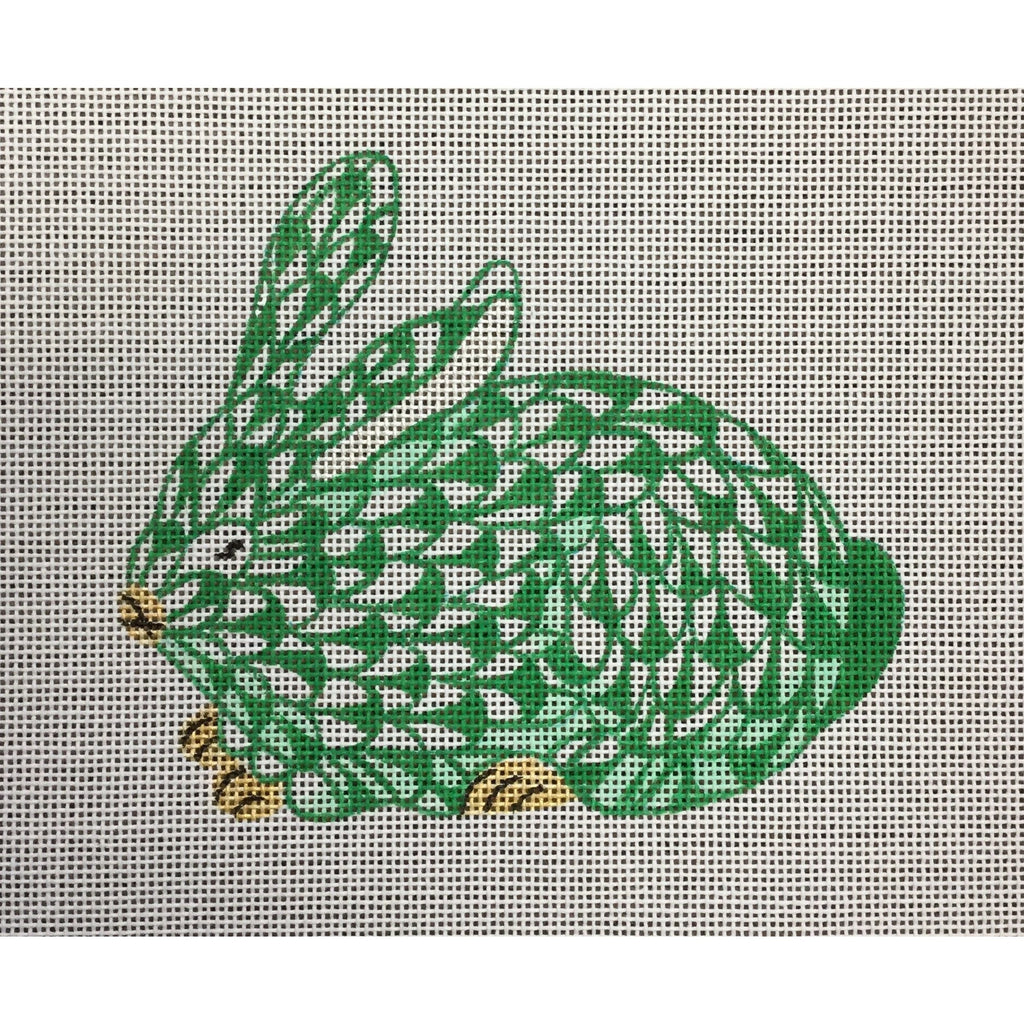 Herend Green Bunny Needlepoint Ornament Canvas - KC Needlepoint