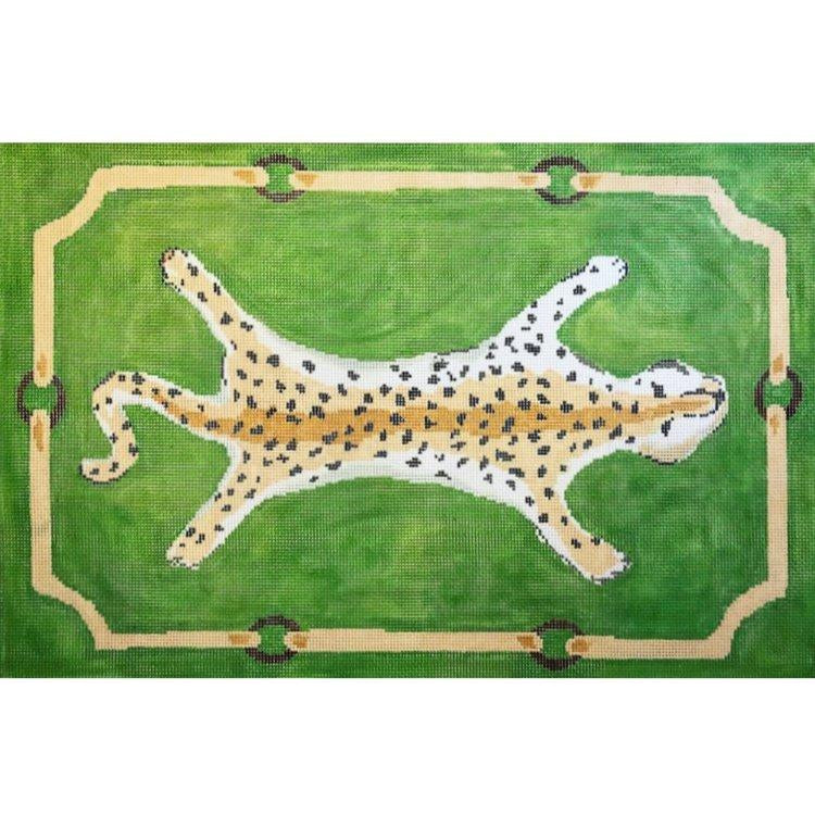 Leopard on Green Canvas - KC Needlepoint
