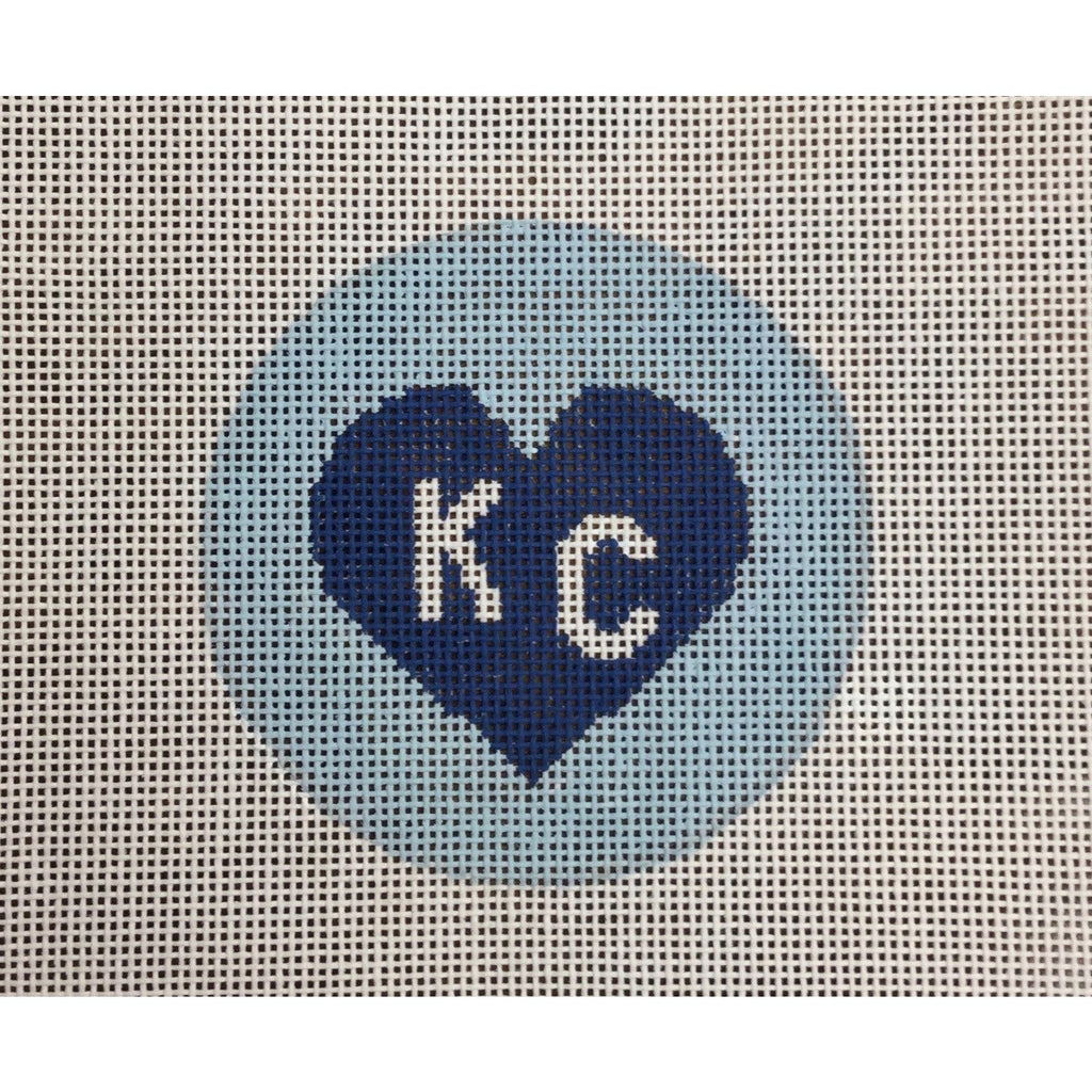 KC in Heart 3" Round Canvas - KC Needlepoint