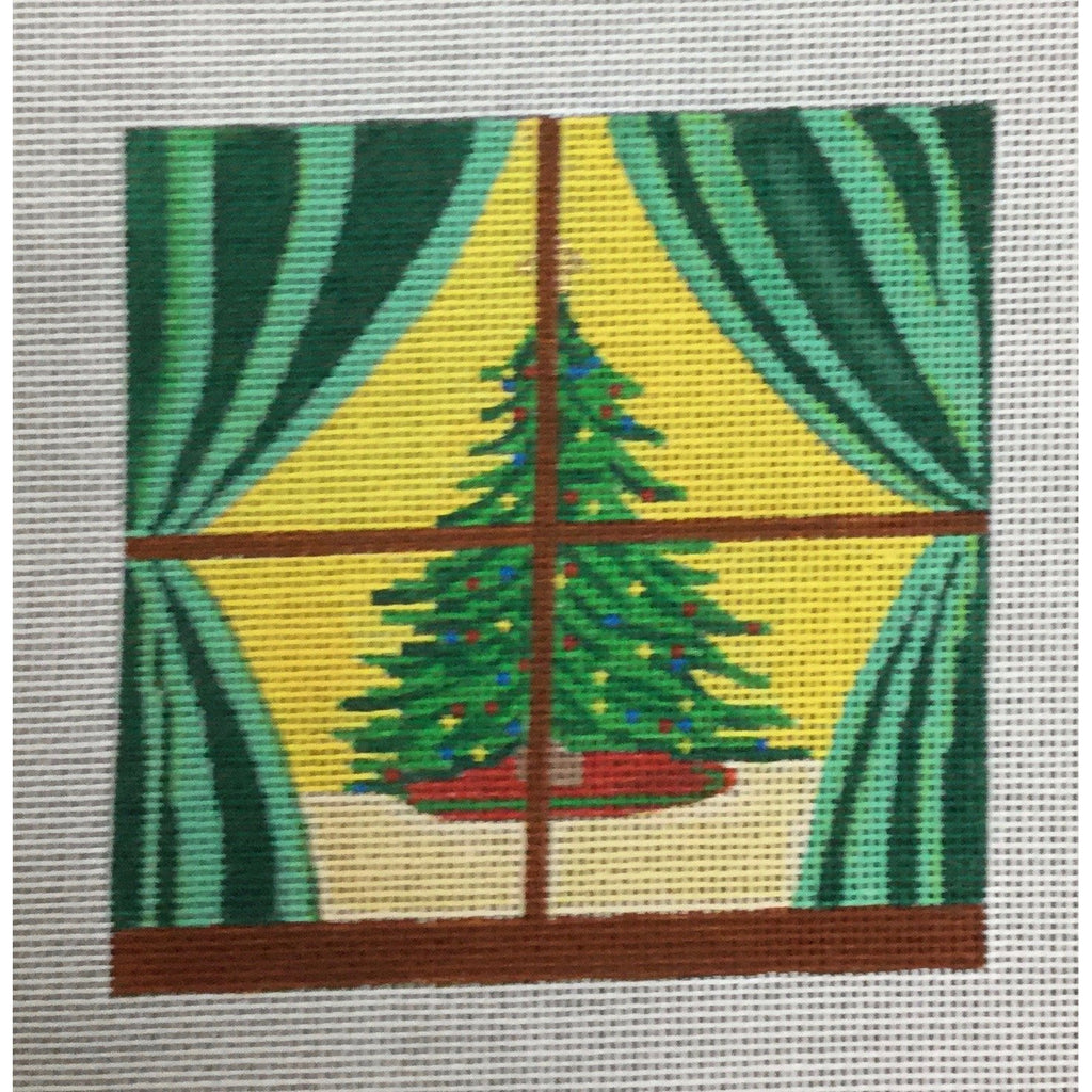 Christmas Tree in Window Canvas - KC Needlepoint