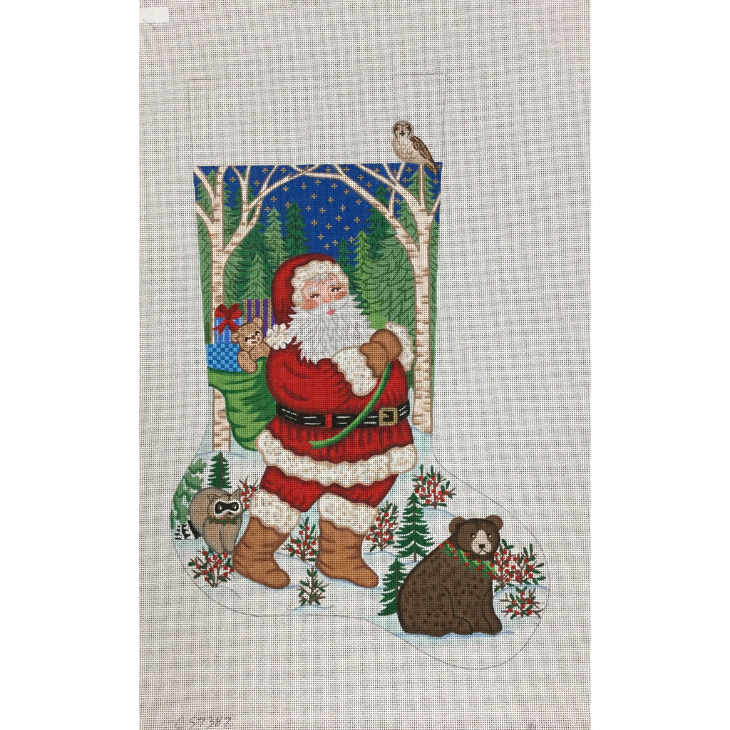 Santa with Animals Stocking Canvas - KC Needlepoint