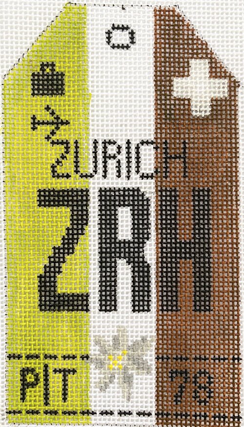 Zurich Vintage Travel Tag Canvas - needlepoint