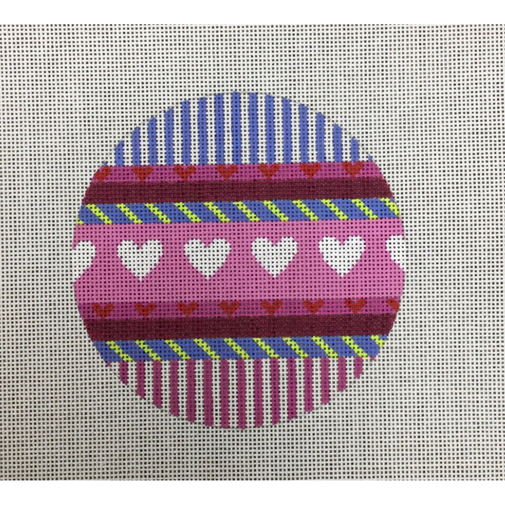 Hearts and Stripes Round Canvas - KC Needlepoint