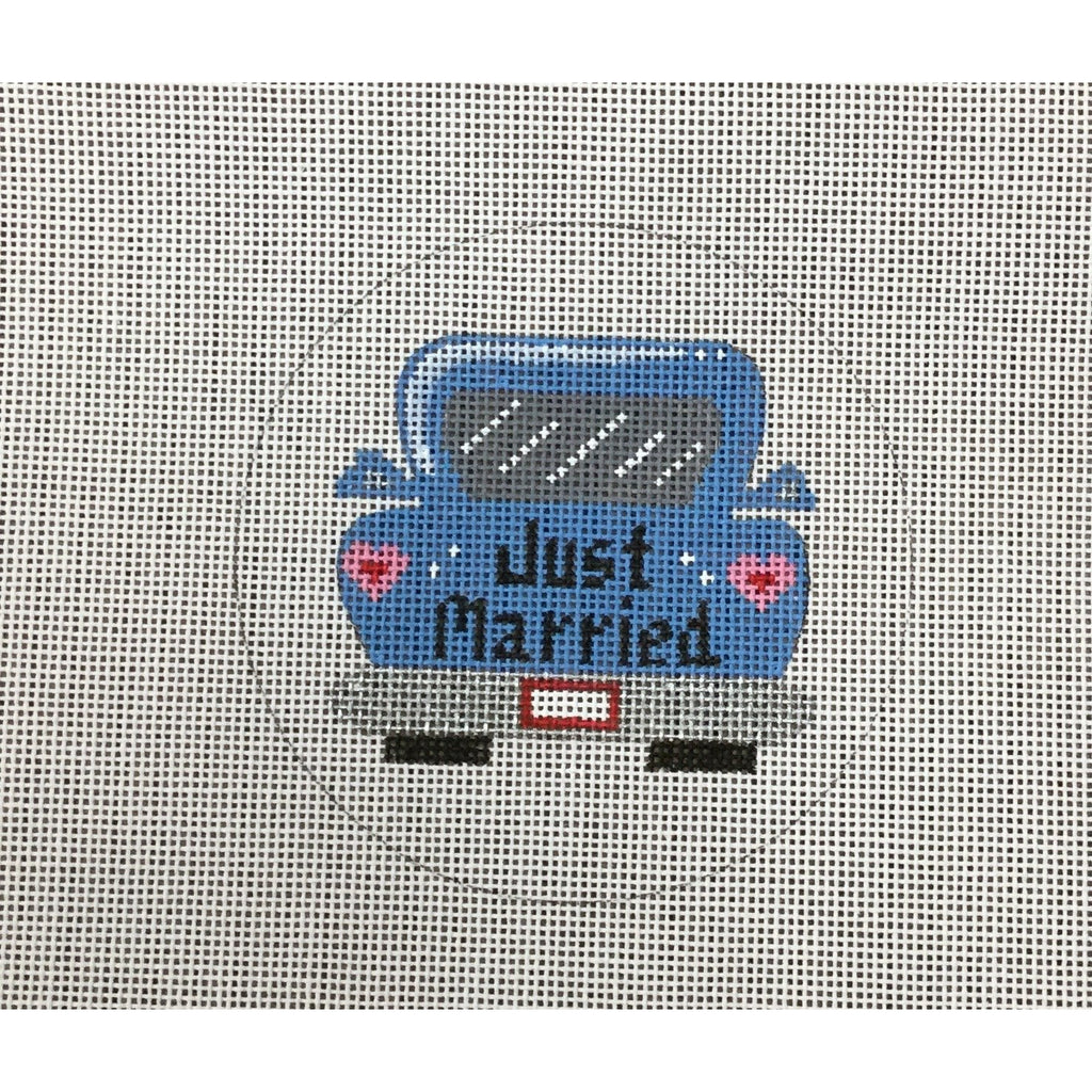 Just Married Car Round Canvas - KC Needlepoint