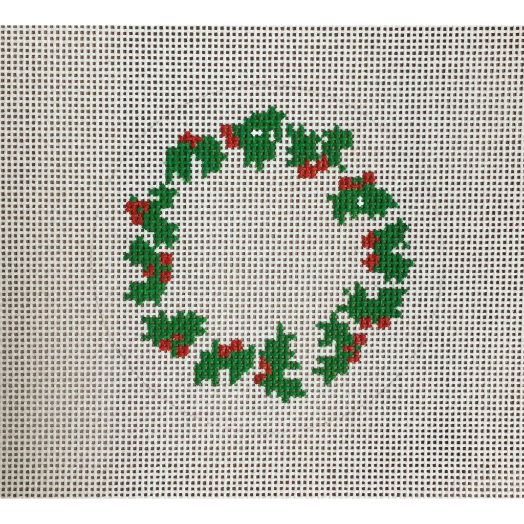 Holly Wreath Round Canvas - KC Needlepoint