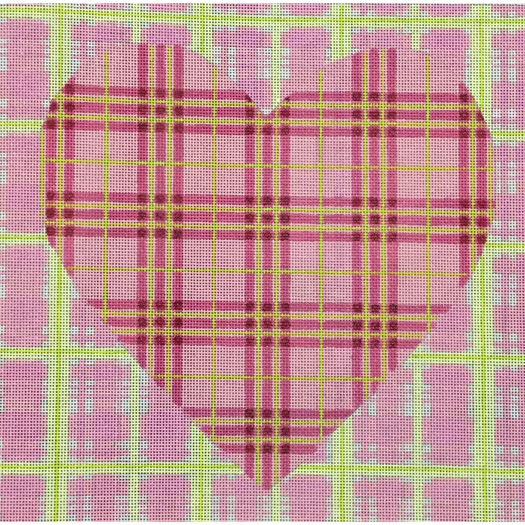 Double Madras Heart Square Canvas - KC Needlepoint