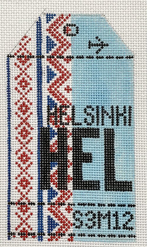Helsinki Vintage Travel Tag Canvas - needlepoint