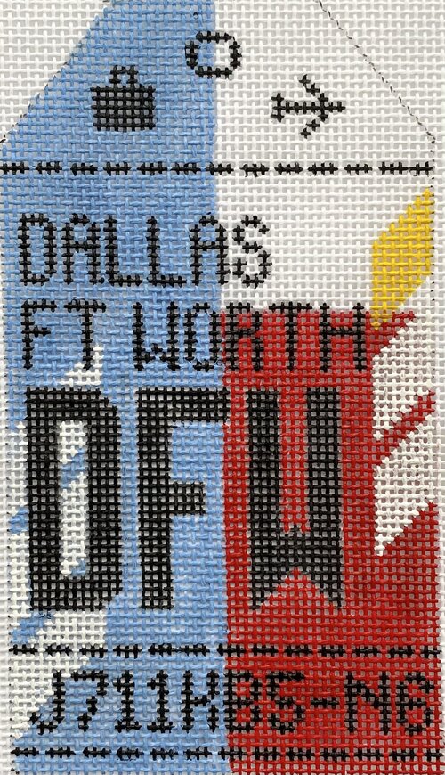 Dallas/Fort Worth Vintage Travel Tag Canvas - needlepoint