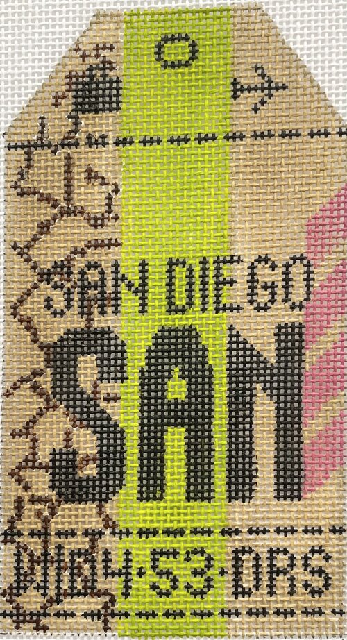 San Diego Vintage Travel Tag Canvas - needlepoint