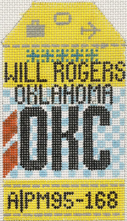 Oklahoma City Vintage Travel Tag Canvas - needlepoint