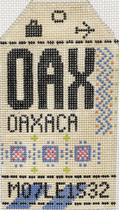 Oaxaca Vintage Travel Tag Canvas - needlepoint