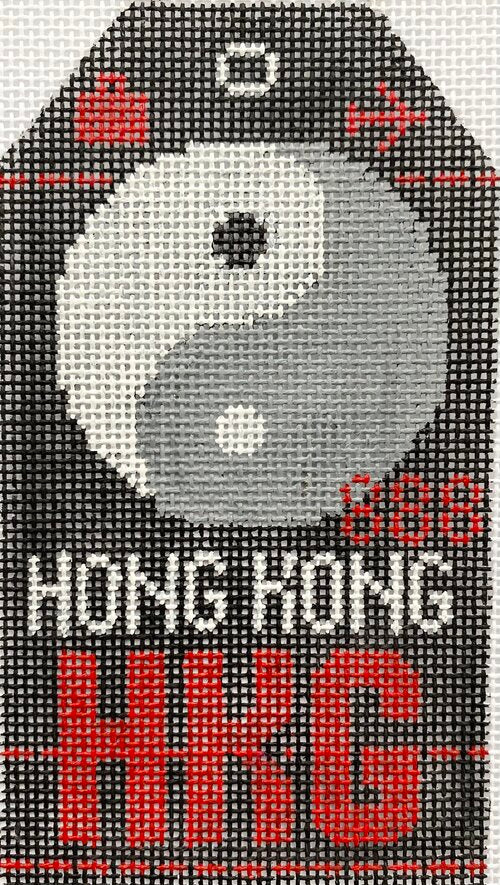 Hong Kong Vintage Travel Tag Canvas - needlepoint