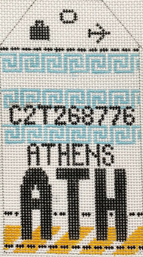 Athens Vintage Travel Tag Canvas - needlepoint