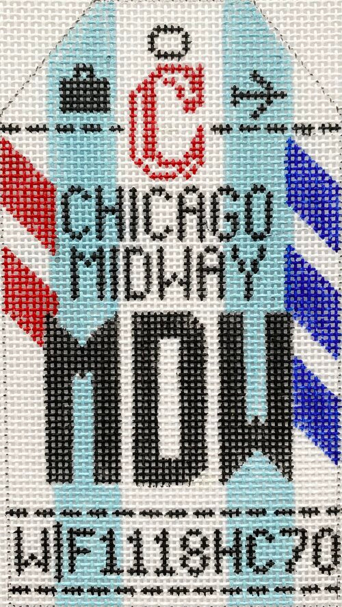 Chicago Midway Vintage Travel Tag Canvas - needlepoint