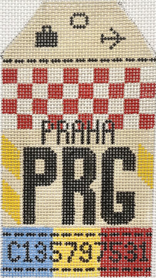 Prague Vintage Travel Tag Canvas - needlepoint