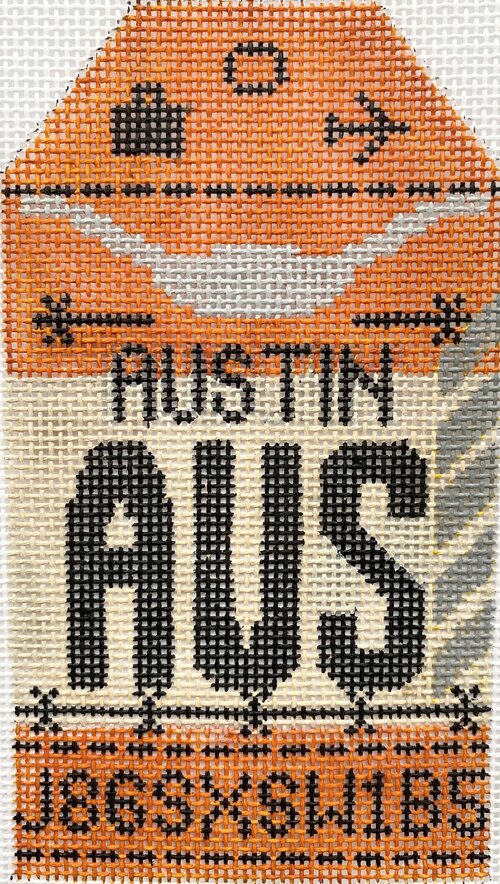 Austin Vintage Travel Tag Canvas - needlepoint