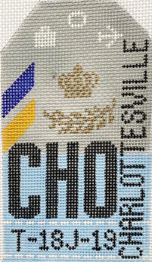 Charlottesville Vintage Travel Tag Canvas - needlepoint